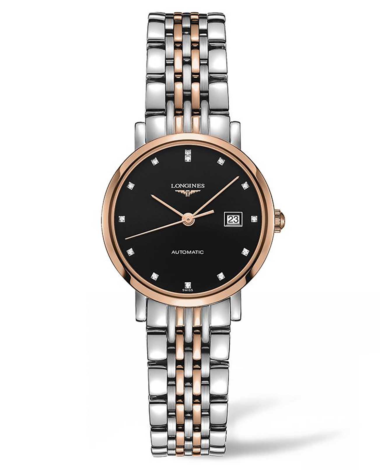 Longines Longines Elegant Collection L4.310.5.57.7  L43105577 механические женские часы черный циферблат, браслет нержавеющая сталь — вид спереди